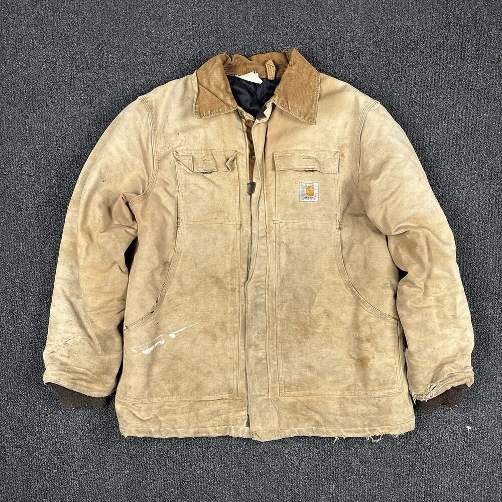 Carhartt Coat Arctic Quilt Lined Brown Traditional Mens Distressed Size Large